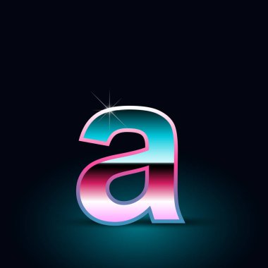 Parlak metalik 80s retro tarzı mektup siyah arka plan üzerine küçük bir yazı tipi 