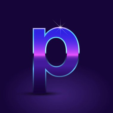 Parlak metalik 80s retro tarzı mektup p küçük yazı tipi koyu mor zemin üzerine 