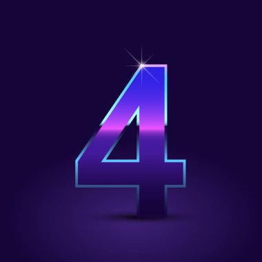 Parlak metalik 80s retro tarzı sayı 4 koyu mor arka plan