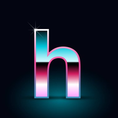 Parlak metalik 80s retro tarzı s küçük yazı tipi siyah arka plan üzerine mektup 