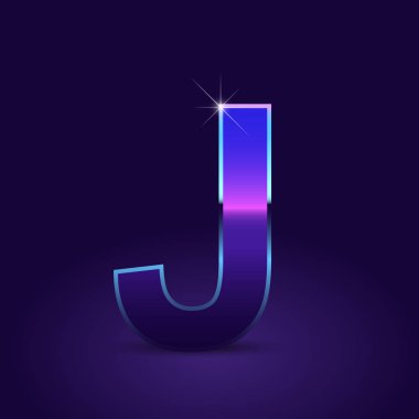 Parlak metalik 80s retro tarzı harf j büyük yazı tipi koyu mor zemin üzerine  