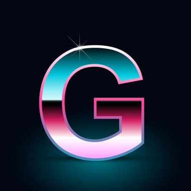 Parlak metalik 80s retro tarzı mektup g büyük yazı tipi siyah arka plan üzerine  