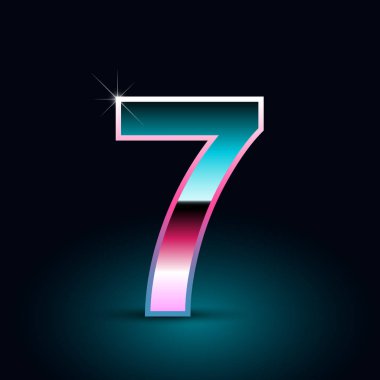Parlak metalik 80s retro tarzı numarası 7 siyah arka plan 