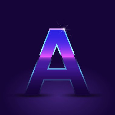 Parlak metalik 80s retro tarzı büyük bir yazı tipi koyu mor zemin üzerine mektup  