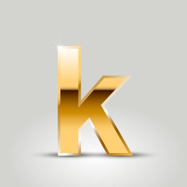 Altın harf k küçük yazı tipi beyaz arka plan üzerinde izole 