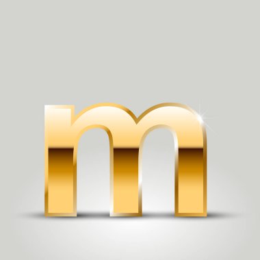 Altın harf m küçük yazı tipi beyaz arka plan üzerinde izole 