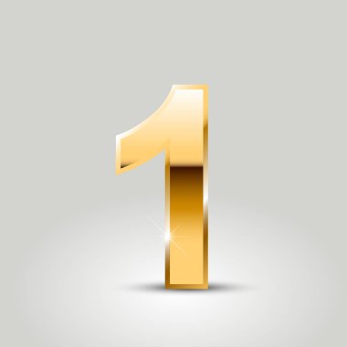 Altın sayı 1. Beyaz arka plan üzerinde izole vektör yazı tipi