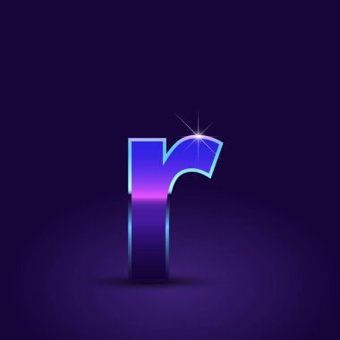 Parlak metalik 80s retro tarzı harf r küçük yazı tipi koyu mor zemin üzerine 