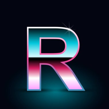 Parlak metalik 80s retro tarzı harf r büyük yazı tipi siyah arka plan üzerine  