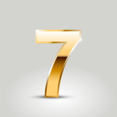 Altın sayı 7. Beyaz arka plan üzerinde izole vektör yazı tipi
