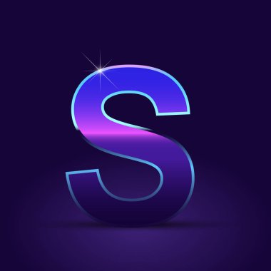 Parlak metalik 80s retro tarzı mektup s büyük yazı tipi koyu mor zemin üzerine  