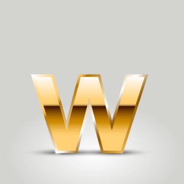 Altın harf w küçük yazı tipi beyaz arka plan üzerinde izole. 