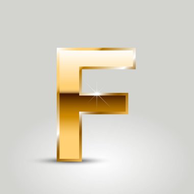 Altın harf f büyük yazı tipi beyaz arka plan üzerinde izole 