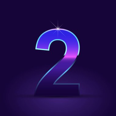 Parlak metalik 80s retro tarzı sayı 2 koyu mor arka plan