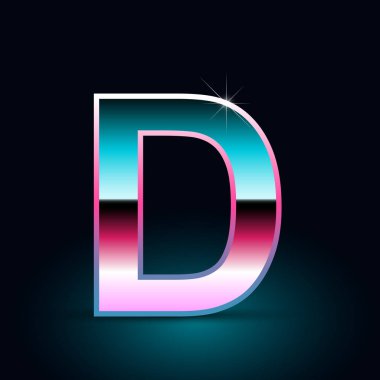 Parlak metalik 80s retro tarzı harfi d büyük yazı tipi siyah arka plan üzerine  