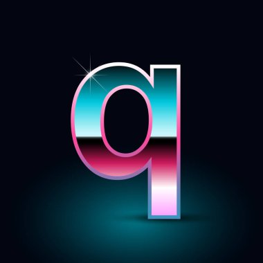 Parlak metalik 80s retro tarzı harf q küçük yazı tipi siyah arka plan üzerine 