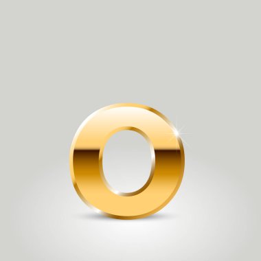 Altın harf o küçük yazı tipi beyaz arka plan üzerinde izole 