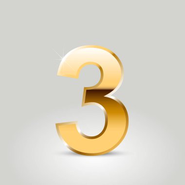 Altın sayı 3. Beyaz arka plan üzerinde izole vektör yazı tipi