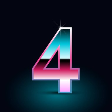 Parlak metalik 80s retro tarzı sayı 4 siyah arka plan 