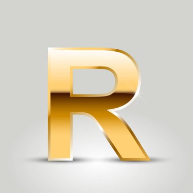 Altın harf r büyük yazı tipi beyaz arka plan üzerinde izole 
