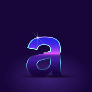 Parlak metalik 80s retro tarzı mektup koyu mor zemin üzerine küçük bir yazı tipi 