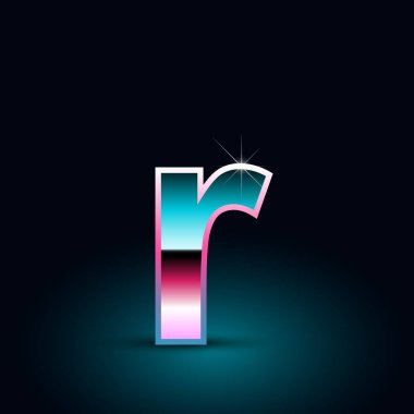 Parlak metalik 80s retro tarzı harf r küçük yazı tipi siyah arka plan üzerine 