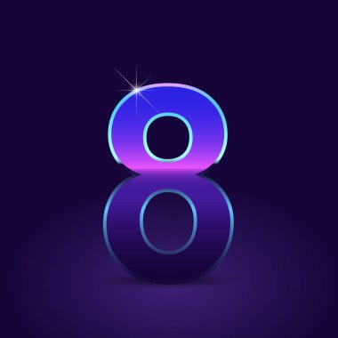 Parlak metalik 80s retro tarzı sayı 8 koyu mor arka plan