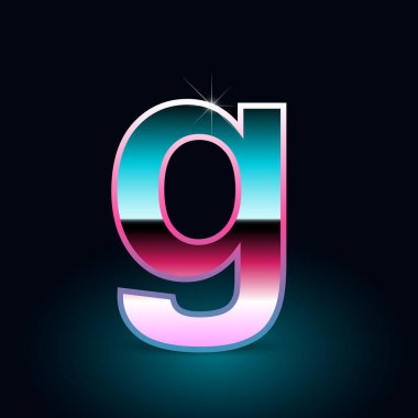 Parlak metalik 80s retro tarzı mektup g küçük yazı tipi siyah arka plan üzerine 