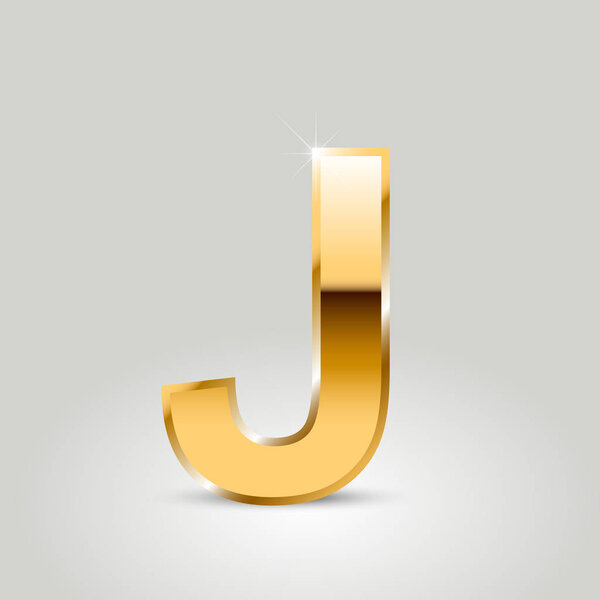 Golden letter j uppercase font isolated on white background 