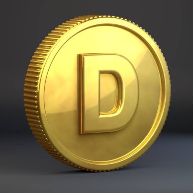 Büyük D harfi ile altın sikke. siyah arka plan üzerine izole 3d render casino para.