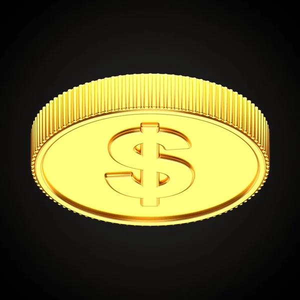 Χρυσό Νόμισμα Σύμβολο Dollar Περιστραφεί Μοίρες Κάθετα Απομονώνονται Μαύρο Φόντο — Φωτογραφία Αρχείου