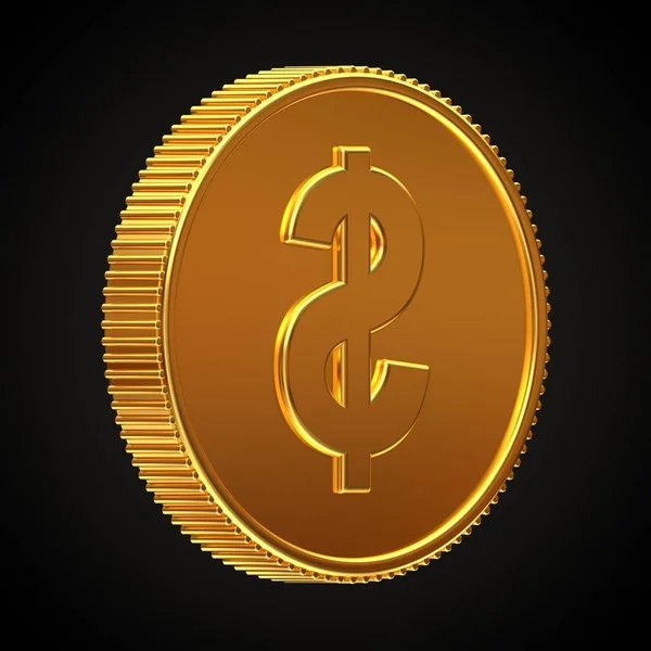 Goldmünze Mit Dollarsymbol 220 Grad Horizontal Gedreht Isoliert Auf Schwarzem — Stockfoto