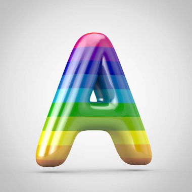 Gökkuşağı bir büyük harf harf. 3d render parlak yazı tipi beyaz arka plan üzerinde izole.
