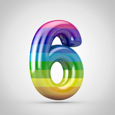 Gökkuşağı numarası 6. 3d render parlak yazı tipi beyaz arka plan üzerinde izole.