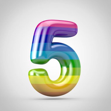 Gökkuşağı sayı 5. 3d render parlak yazı tipi beyaz arka plan üzerinde izole.