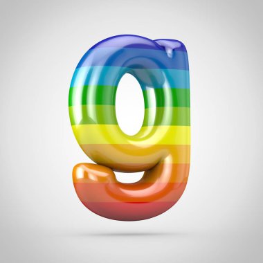 Gökkuşağı mektup G küçük harf. 3d render parlak yazı tipi beyaz arka plan üzerinde izole.