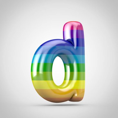 Gökkuşağı mektup D küçük harf. 3d render parlak yazı tipi beyaz arka plan üzerinde izole.