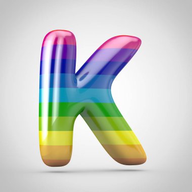 Gökkuşağı mektup K büyük harf. 3d render parlak yazı tipi beyaz arka plan üzerinde izole.