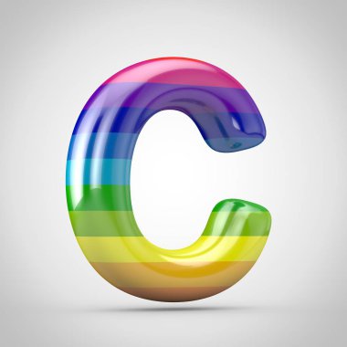 Gökkuşağı harfi C büyük harf. 3d render parlak yazı tipi beyaz arka plan üzerinde izole.