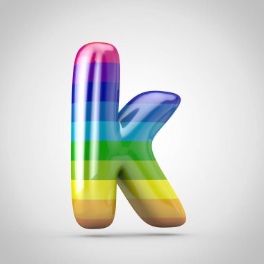 Gökkuşağı mektup K harfi. 3d render parlak yazı tipi beyaz arka plan üzerinde izole.