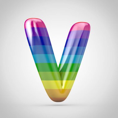 Gökkuşağı harf V büyük harf. 3d render parlak yazı tipi beyaz arka plan üzerinde izole.