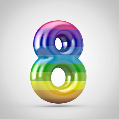 Gökkuşağı sayı 8. 3d render parlak yazı tipi beyaz arka plan üzerinde izole.