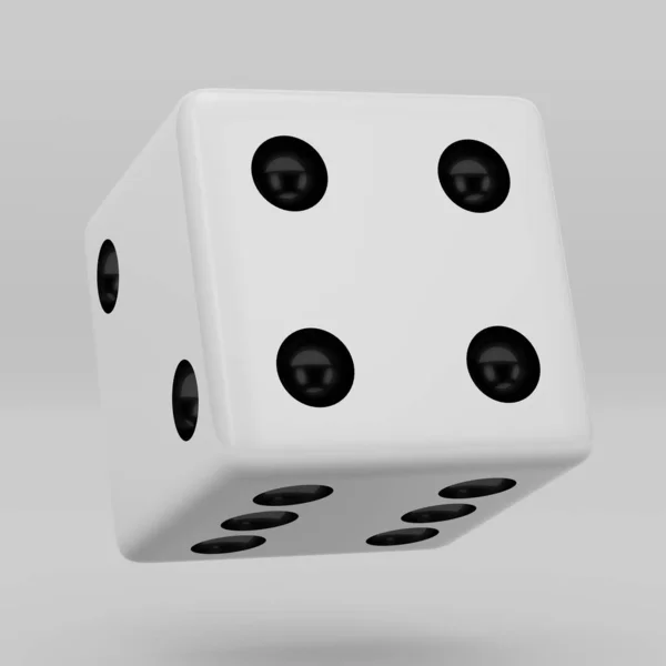 白色骰子与黑色的点挂在半圈显示数字4 渲染骰子立方体隔离在白色背景上 — 图库照片