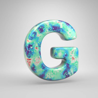 Mavimsi akrilik dökme G harfi büyük harf. Beyaz arka plan üzerinde izole 3d render soğuk renk yazı tipi
