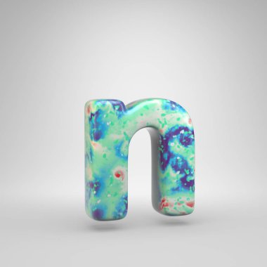 Mavimsi akrilik dökme harf N küçük. Beyaz arka plan üzerinde izole 3d render soğuk renk yazı tipi