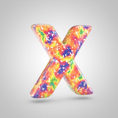 Parlak akrilik dökme X harfi büyük harf. 3d render renkli yazı tipi beyaz arka plan üzerinde izole