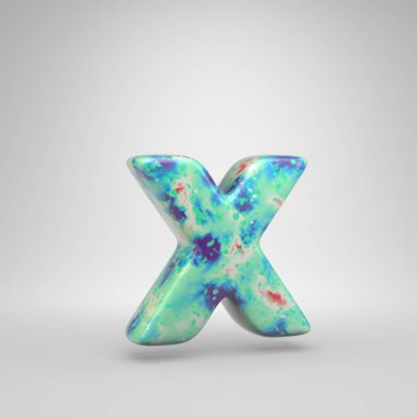 Mavimsi akrilik dökme harf X küçük. Beyaz arka plan üzerinde izole 3d render soğuk renk yazı tipi