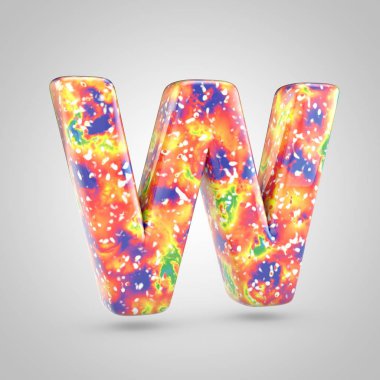 Parlak akrilik dökme harf W büyük harf. 3d render renkli yazı tipi beyaz arka plan üzerinde izole