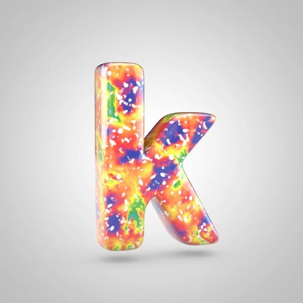 Bright acrylic pouring letter K lowercase. 3d render colorful font isolated on white background