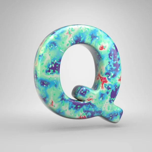 Bluish acrylic pouring letter Q uppercase. 3d render cold color font isolated on white background